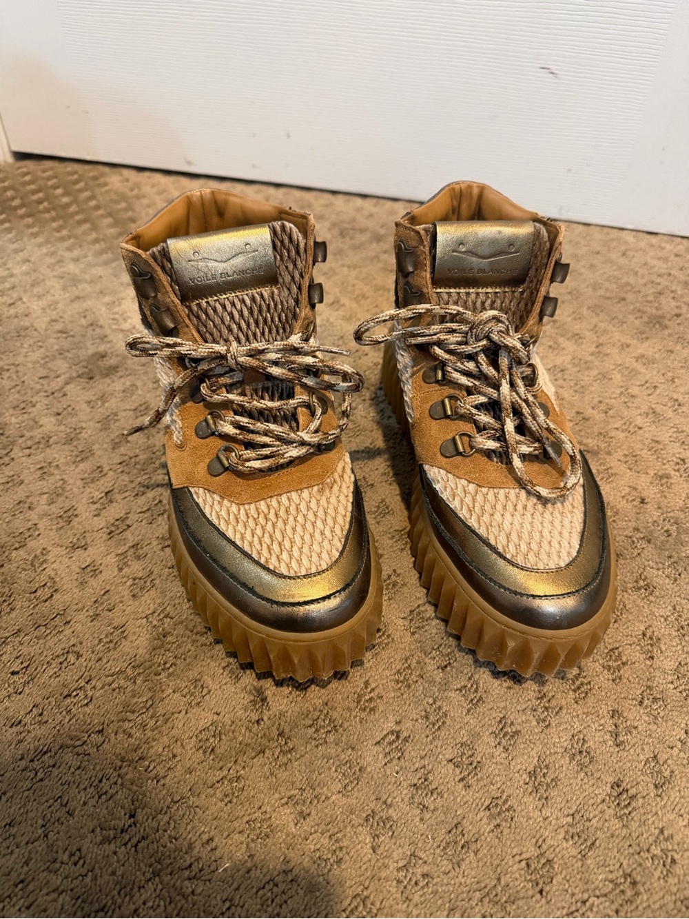 Voile Blanche Tan and Metallic Bronze Lace-Up Platform Boots